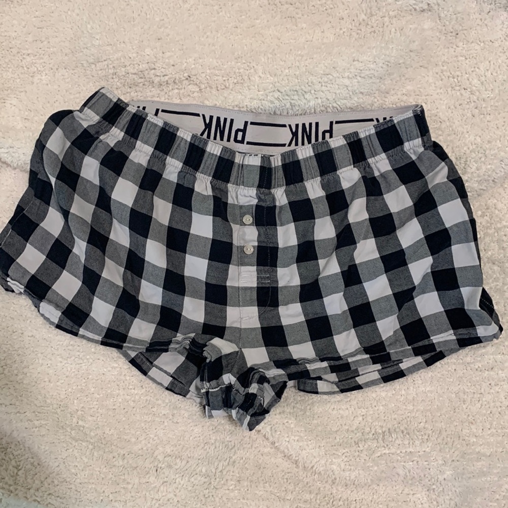 White Buffalo check Victoria’s Secret sleep shorts.